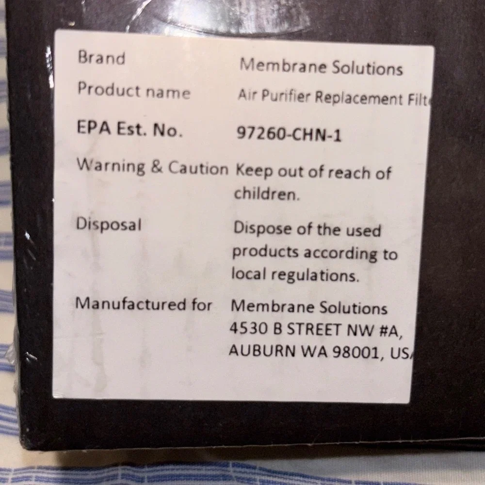 Membrane Solutions S10 Air Purifier Replacement Filter EPA Est No 97260 CHN 1